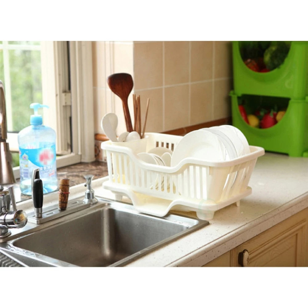 Basicwise Plastic Dish Rack With Utensil Cup 6 Basicwise Plastic Dish Rack With Utensil Cup - Image 6