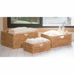 Vintiquewise 21-in W X 10-in H X 16-in D Brown Foldable Water Hyacinth Baskets - 3-Pack