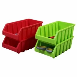 Basicwise 4.5-in W X 3-in H X 8-in D Red And Green Plastic Bins - 4-Pack