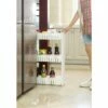 Basicwise Plastic 3-Shelf Storage Cabinet Organizer With Wheels