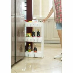 Basicwise Plastic 3-Shelf Storage Cabinet Organizer With Wheels