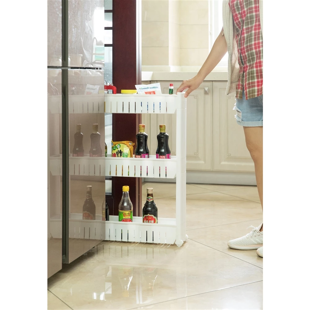 Basicwise Plastic 3-Shelf Storage Cabinet Organizer With Wheels 1 Basicwise Plastic 3-Shelf Storage Cabinet Organizer With Wheels