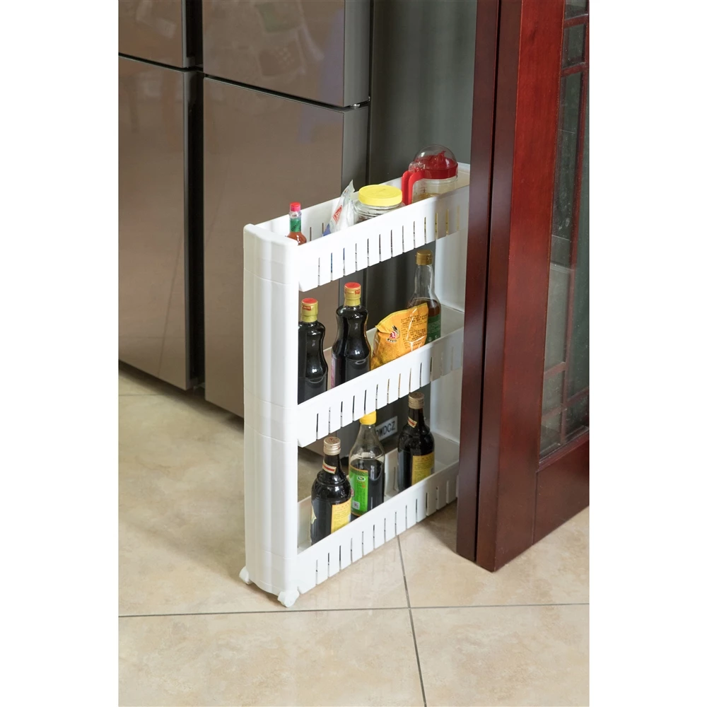 Basicwise Plastic 3-Shelf Storage Cabinet Organizer With Wheels 3 Basicwise Plastic 3-Shelf Storage Cabinet Organizer With Wheels - Image 3