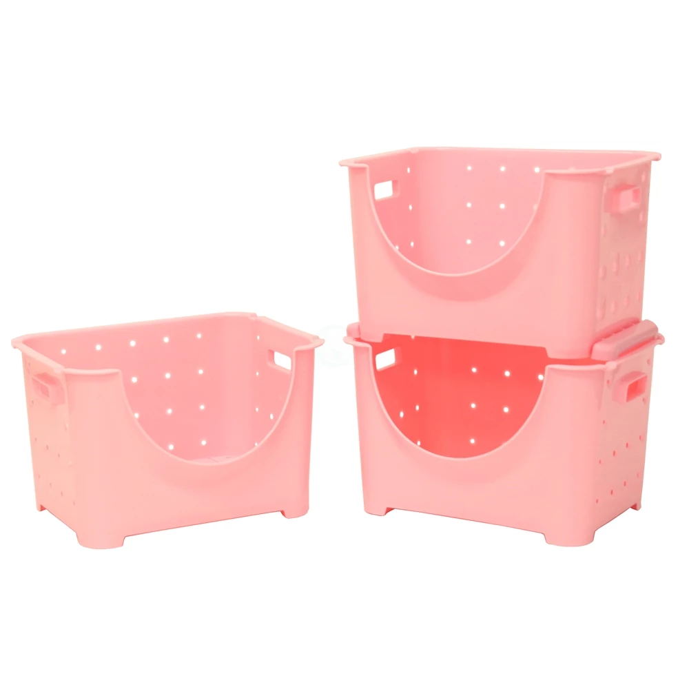 Basicwise 10-in W X 9-in H X 11-in D Pink Plastic Bins - 3-Pack 3 Basicwise 10-in W X 9-in H X 11-in D Pink Plastic Bins - 3-Pack - Image 3