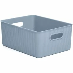 Superio Brand 11.5-in X 6.25-in X 6.25-in Stone Blue Plastic Bin