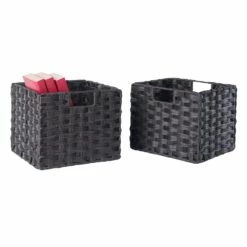 Winsome Wood Melanie 2-Pc Foldable Woven Fiber Basket Set - Chocolate