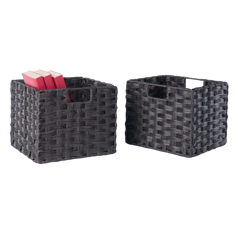 Winsome Wood Melanie 2-Pc Foldable Woven Fiber Basket Set - Chocolate 1 Winsome Wood Melanie 2-Pc Foldable Woven Fiber Basket Set - Chocolate