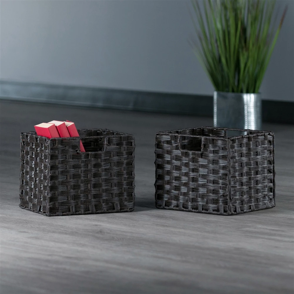 Winsome Wood Melanie 2-Pc Foldable Woven Fiber Basket Set - Chocolate 7 Winsome Wood Melanie 2-Pc Foldable Woven Fiber Basket Set - Chocolate - Image 7