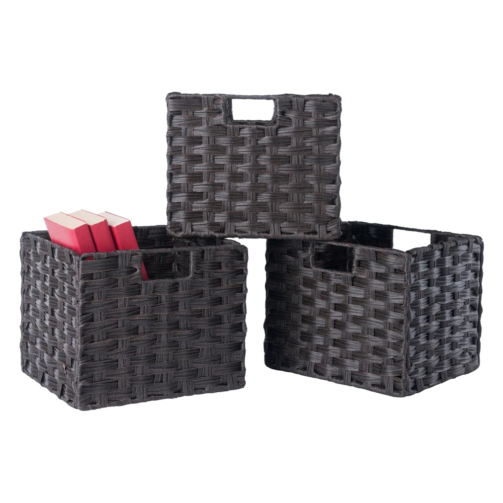 Winsome Wood Melanie 3-Pc Foldable Woven Fiber Basket Set - Chocolate 5 Winsome Wood Melanie 3-Pc Foldable Woven Fiber Basket Set - Chocolate - Image 5
