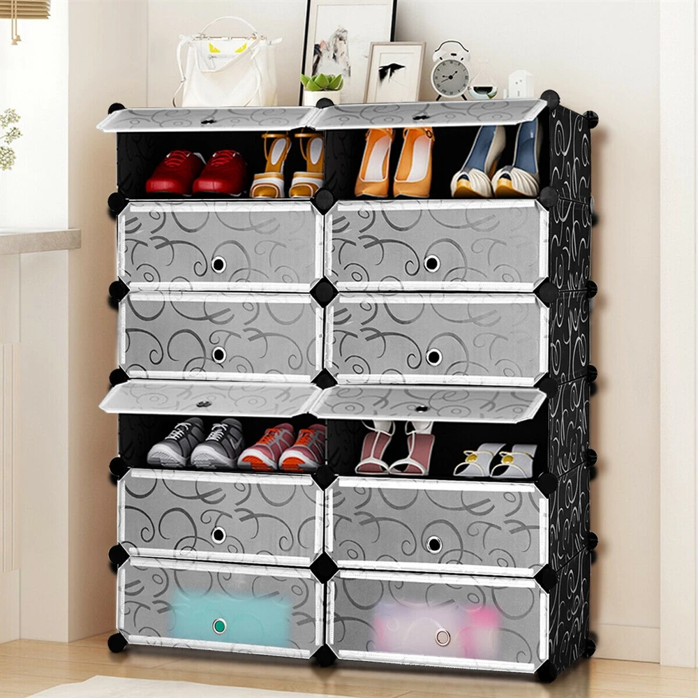 Costway 24-Pair Grey Wood Shoe Rack 3 Costway 24-Pair Grey Wood Shoe Rack - Image 3