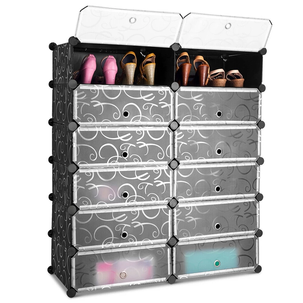 Costway 24-Pair Grey Wood Shoe Rack 9 Costway 24-Pair Grey Wood Shoe Rack - Image 9