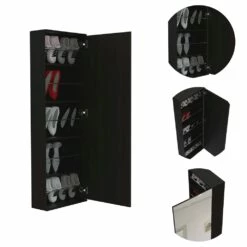 FM Furniture Connecticut 10-Pair Black Wengue Wall Mounted Composite Shoe Rack With Mirror