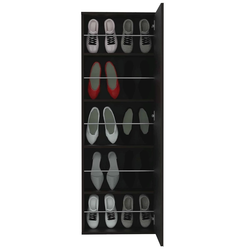 FM Furniture Connecticut 10-Pair Black Wengue Wall Mounted Composite Shoe Rack With Mirror 2 FM Furniture Connecticut 10-Pair Black Wengue Wall Mounted Composite Shoe Rack With Mirror - Image 2