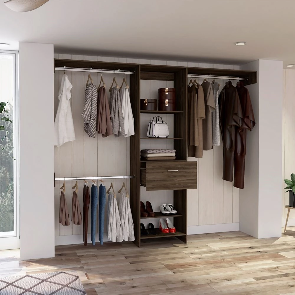 FM Furniture Cross 98.4-in Dark Walnut Wood Closet System Kit 5 FM Furniture Cross 98.4-in Dark Walnut Wood Closet System Kit - Image 5