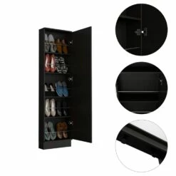FM Furniture Ruan 10-Pair Black Wengue Wall Mounted Composite Shoe Rack With Mirror