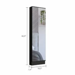 FM Furniture Ruan 10-Pair Black Wengue Wall Mounted Composite Shoe Rack With Mirror -Storage Furniture Sales 2024 331042047 AlternateImage3