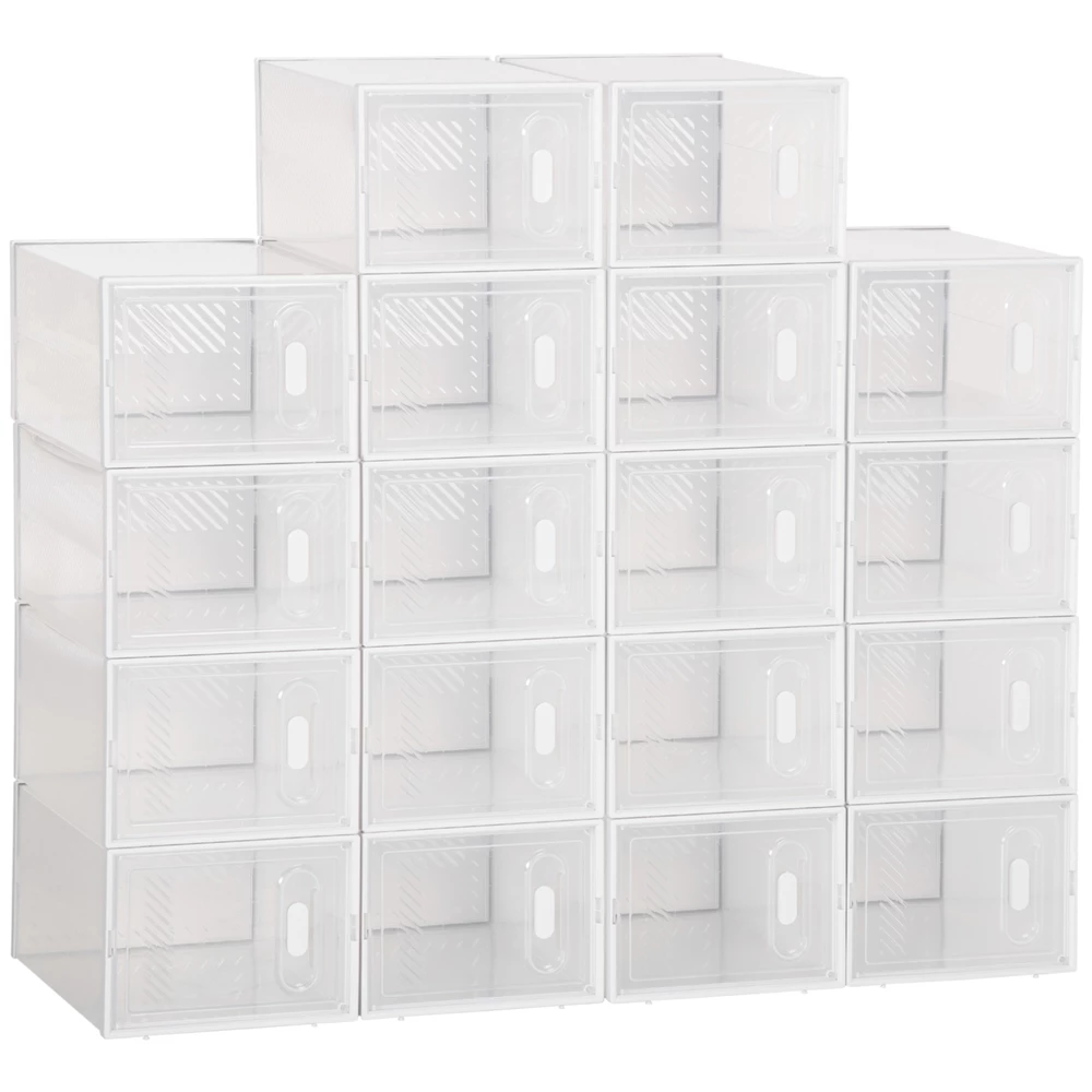 HomCom 18-Pair Clear/White Plastic Shoe Organizer 5 HomCom 18-Pair Clear/White Plastic Shoe Organizer - Image 5