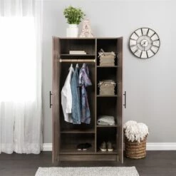 Prepac Elite Wardrobe Cabinet With Storage In Drifted Grey