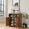 Alaterre Lloyd 6-Pair Natural Aged Brown And Black Wooden Shoe Cabinet