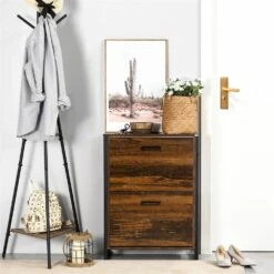 HomCom 12-Pair Rustic Brown Composite Shoe Cabinet -Storage Furniture Sales 2024 331067575 AlternateImage1