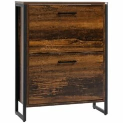 HomCom 12-Pair Rustic Brown Composite Shoe Cabinet -Storage Furniture Sales 2024 331067575 MainImage 001