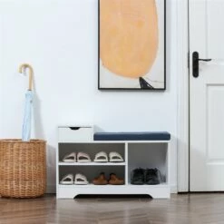 HomCom 5-Pair White Shoe Bench With Storage And Cushion -Storage Furniture Sales 2024 331067576 AlternateImage3
