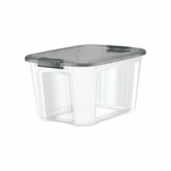 Bella Storage Solution 20.9-in W X 11.5-in H X 15.9-in D Clear Base, Tint Smoke Lid, Pewter Locks Plastic Bin